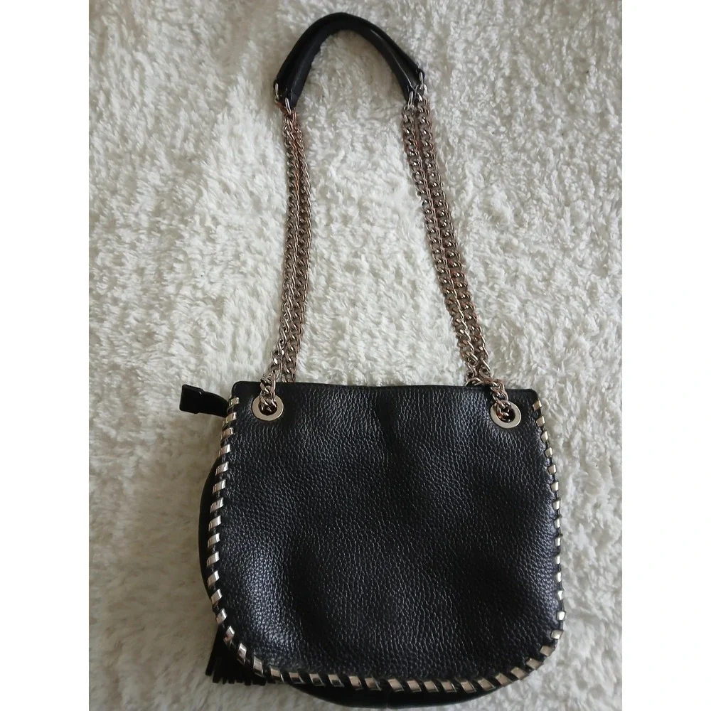 Michael Kors Small Black Whipped Chelsea Leather Messenger Bag Tassel Logo